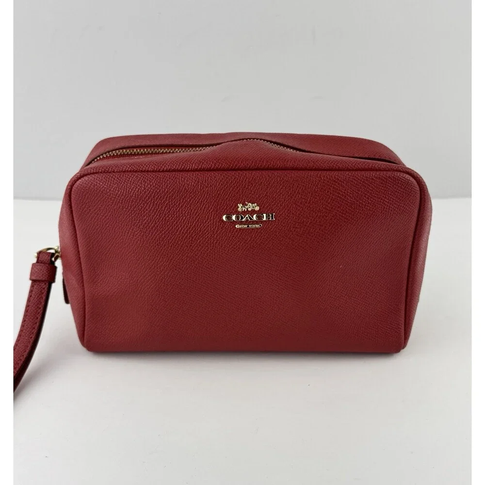 Coach Red Zip Cosmetic Makeup Bag Pouch with Zipper Closure